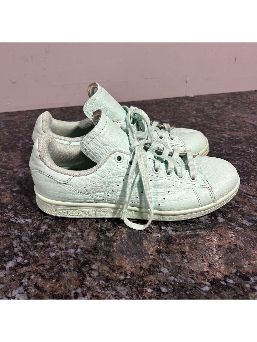 Adidas Stan Smith Originals Womens Alligator Print Frong Mint Green Sz 7.5 Shoes